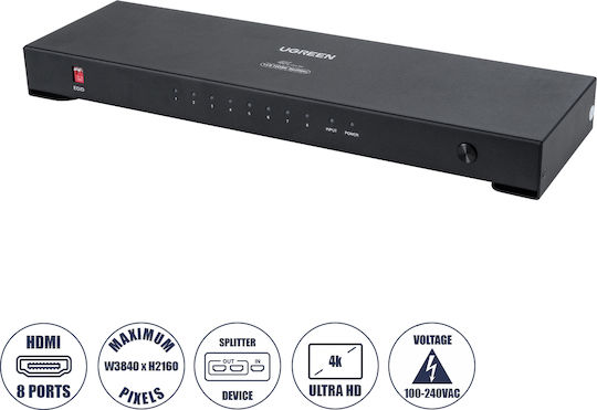 Globostar Ugreen-1x8 41020 Ugreen 1x8 All In One 4k HDMI Signal Splitter LED Video Controllers Input Signal W3840 x H2160@60Hz Input 1 HDMI Output 8 HDMI AC 220-240V IP20 D30 x W9 x H3.2cm 2 Years Warranty