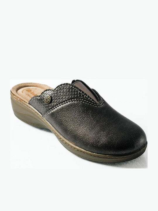 Anatomical Leather Women's Slippers Gray