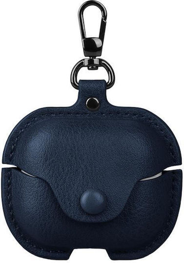 Samsung Galaxy Buds3 FE Business Leather Bluetooth Earphone Protective Case With Hook Blue