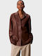 Women's Leather Long Sleeve Shirt Brown