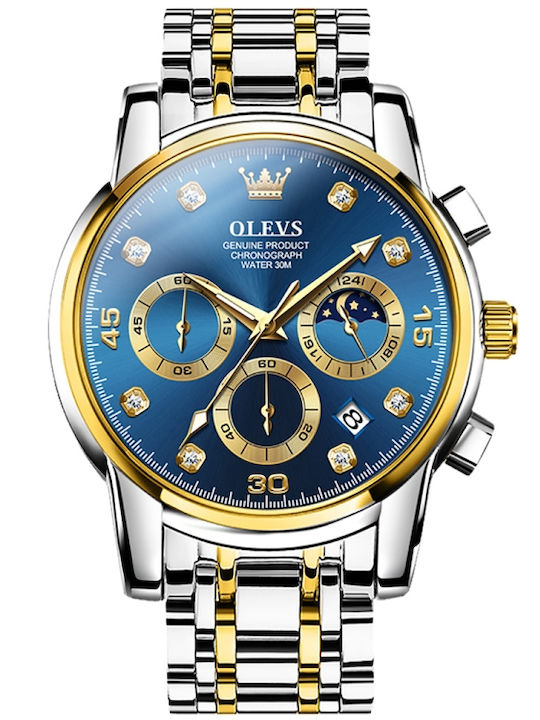 Olevs Ceas Bărbați 42mm Cronograf Baterie cu Brățară Din Metal Argintie