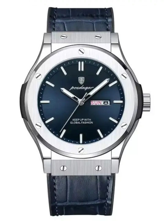 Herrenuhr 40mm Batterie mit Blau Lederarmband