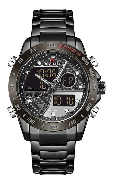 Naviforce Ceas Digital Barbati 45mm Cronograf Baterie cu Brățară Oțel Inoxidabil Neagră