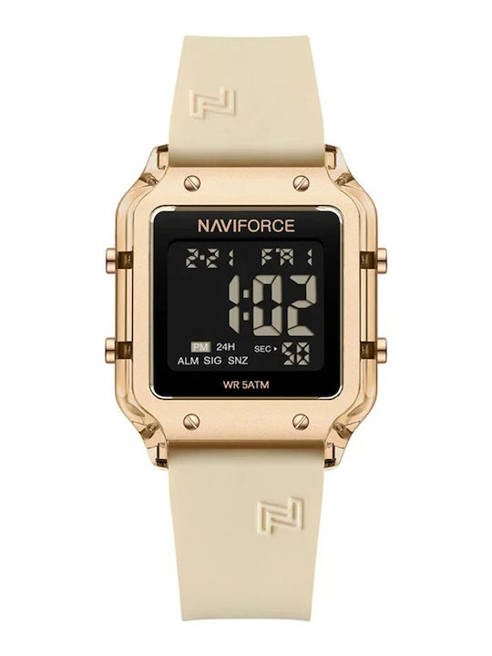 Naviforce Ceas Digital De Bărbați 34mm Cu Baterie Și Curea Din Cauciuc Albă