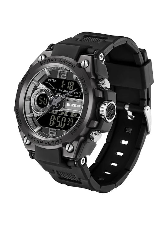 Sanda Digital Men's Watch 53mm Chronograph Battery with Black Rubber Strap