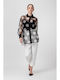 Women's Satin Polka Dot Long Sleeve Shirt Black