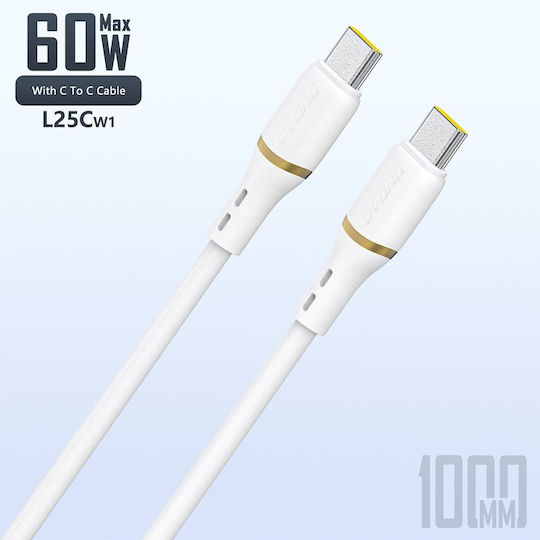 Dudao USB 2.0 Cable USB-C male - USB-C 60W PD Λευκό 1m 304004-200623