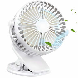 Siks Ventilator De Birou Portabil Camping Cu Clip 3 Niveluri De Viteză Rotire 720 Grade Durată Baterie 5v 3-13h Usb Alb