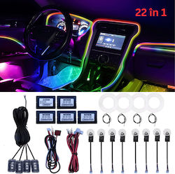 Taggo Kit Iluminat Ambiental RGB 12V Iluminat Decorativ Interior Auto 22 În 1 Acrilic 64 Culori Bord Uși Mânere Difuzoare Buzunare Iluminat Podea Control prin Aplicație Bluetooth