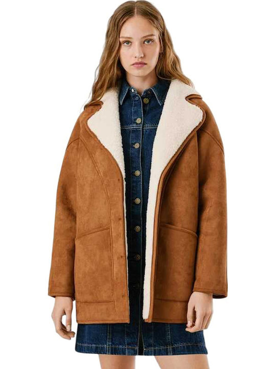 Sherpa Γυναικείο Caramel Beige Ημίπαλτο με Κουμπιά