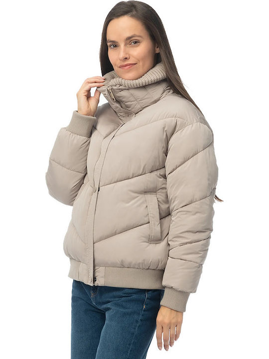 Guess Women's Puffer Jacket for Winter Beige