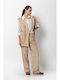 Long Women's Vest with Buttons Beige