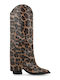 Leather High Heel Women's Boots Brown