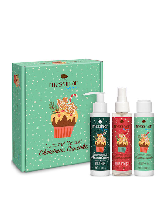 Messinian Spa Caramel Biscuit Christmas Cupcake Комплект за грижа за кожата за Почистване на тялото & Хидратация 3бр