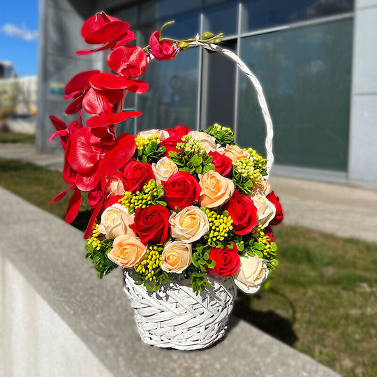Royal Orchid Basket Soap Roses Accessorized Decorative Artificial Flowers And Plants Red Cream Green
