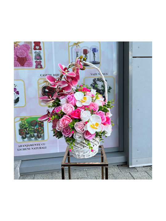 Coș Royal Orchid Orhidee Săpun Trandafiri Accesorizați Flori și Plante Artificiale Roz Alb Fuchsia