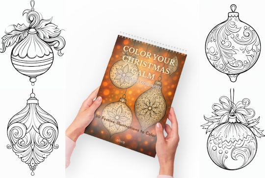 Carte De Colorat A4 Pagini Groase Obro Mandale De Crăciun Globuri 30 De Pagini Relaxare De Sărbători Anti-Stres