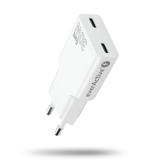 everActive Φορτιστής Χωρίς Καλώδιο GaN με 2 Θύρες USB-C 30W Power Delivery / Quick Charge 3.0 Λευκός (SC-385Q)