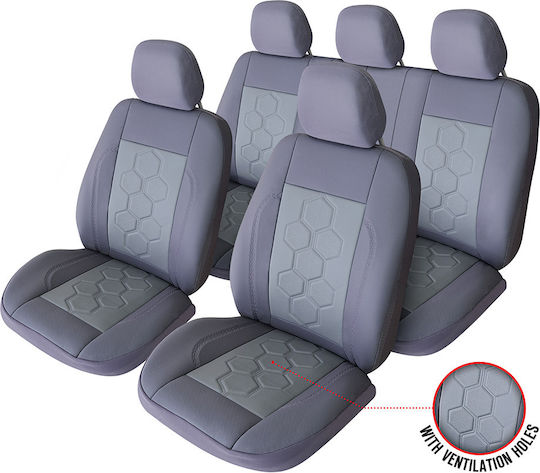 Smartic Huse Scaune Auto Piele Eco Piele Perforată Inserții S08 11 Piese Compatibile Airbag Pliabile Material 3 Straturi Gri