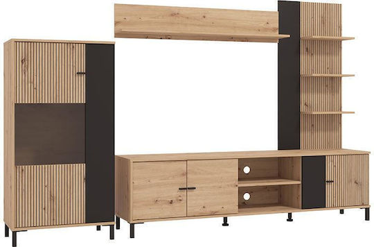 Σύνθετο Σαλονιού Artisan Oak, Μαύρο με Βιτρίνα Μ263xΒ40xΥ167εκ.