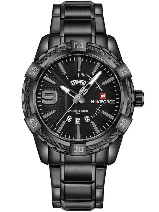 Naviforce Ceas Bărbați 22mm Baterie Cu Brățară Din Metal Neagră