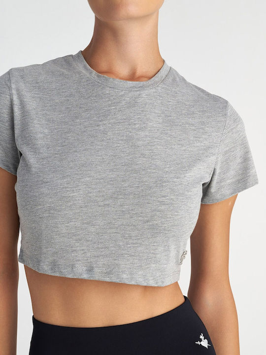 SugarFree Damen Crop Top Baumwolle Kurzarm Gray