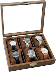 Elegant Wooden Box Storage Organization 6 Watches Pufo Noble Model Brown Elegant Wooden Box Storage Organization 6 Watches Pufo Noble Model Brown