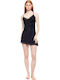 Pink Label Summer Satin Women's Nightgown Black