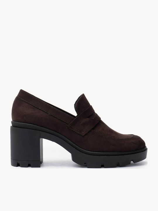 Καφέ Loafers Τακούνι Υφασμάτινη Στάφα