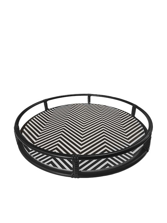 Metal-Wood Decorative Tray White-Black "Zig-Zag Design" 37x6cm