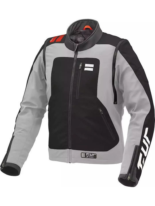 T.ur J-Three Arm Link Winter Men's Motorcycle Jacket Waterproof Light Grey-Red