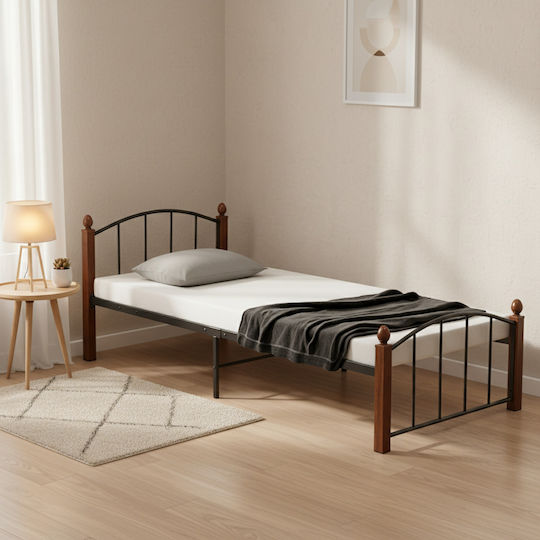 Laramie Κρεβάτι Μονό για Στρώμα 90x200cm Μαύρο/καρυδί Laramie Κρεβάτι Μονό για Στρώμα 90x200cm Μαύρο/καρυδί