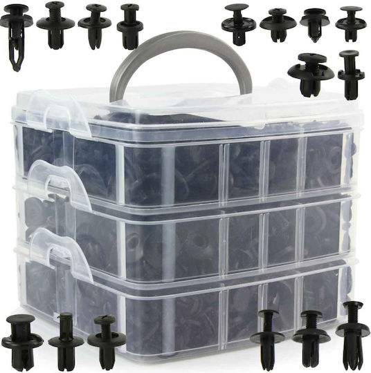 Set 620 Universal Car Plastic Clips Zola Different Sizes Types Pins Black Storage Box