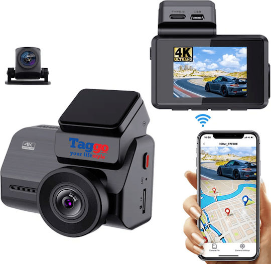 Taggo Σετ Κάμερα DVR Αυτοκινήτου 4K Wi-Fi, GPS & Κάμερα Οπισθοπορείας