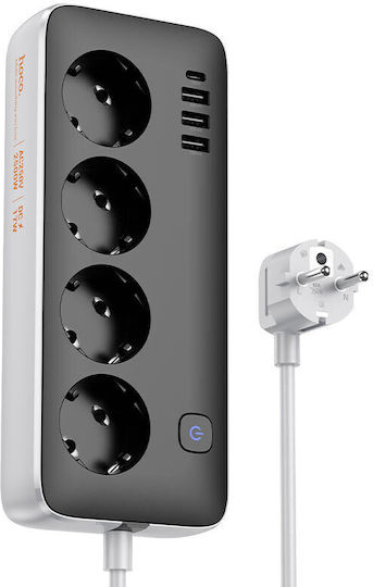 Hoco Steckdosenleiste mit Überspannungsschutz 4 Positionen mit 3 USB-A, USB-C und Schalter