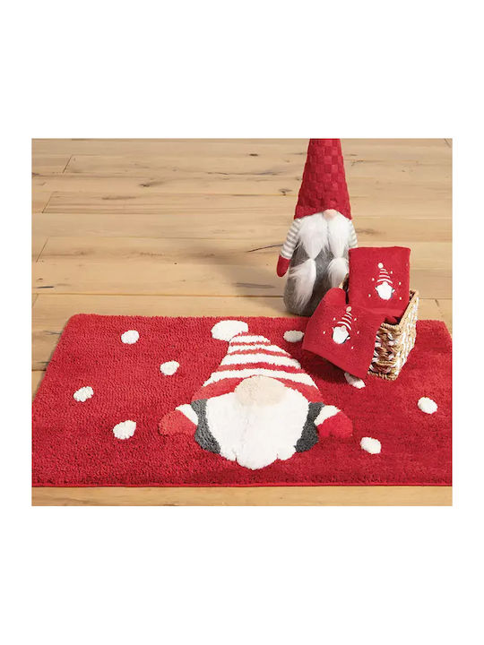 Nef-Nef Homeware Non-Slip Bath Mat Cotton My Dwarf Red Red 50x80cm