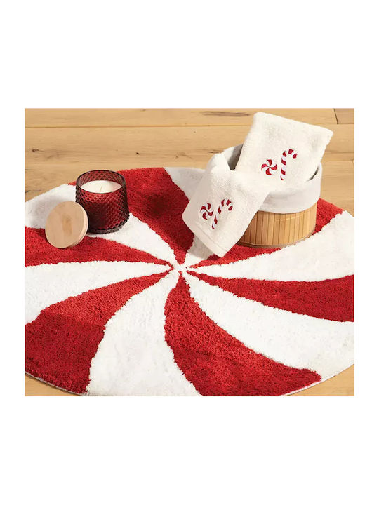 Nef-Nef Homeware Αντιολισθητικό Πατάκι Μπάνιου Βαμβακερό Στρογγυλό Sweet Christmas Red-white Φ70εκ.