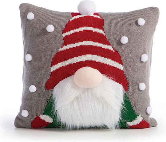 Nef-Nef Homeware Pom Poms Χριστουγεννιάτικη Διακοσμητική Μαξιλαροθήκη Τετράγωνη Γκρι 40x40εκ.