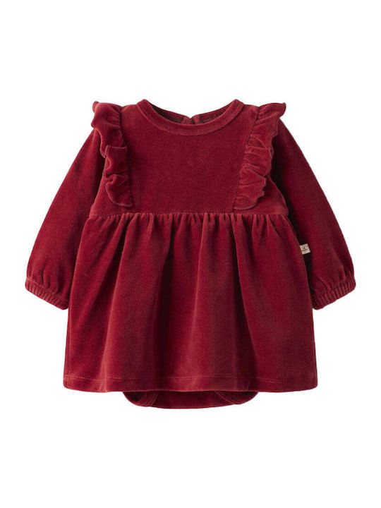 Children's Dress Long Sleeve Velvet Velvet Red Dahlia