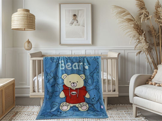 Blanket Cot Velvet Blue with Animal 100x130cm