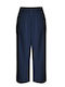 Women's High-waisted Fabric Capri Trousers Striped Blue