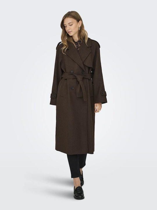 Wool Women's Brown Coat with Belt