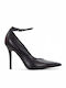 Leather Black High Heels with Strap