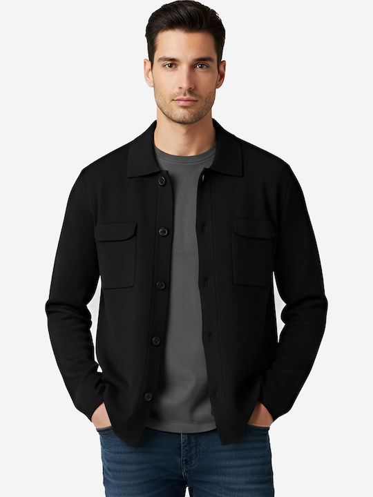 Men's Knitted Cardigan with Buttons Black