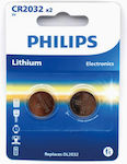 Philips Μπαταρίες Λιθίου Ρολογιών CR2032 3V 2τμχ