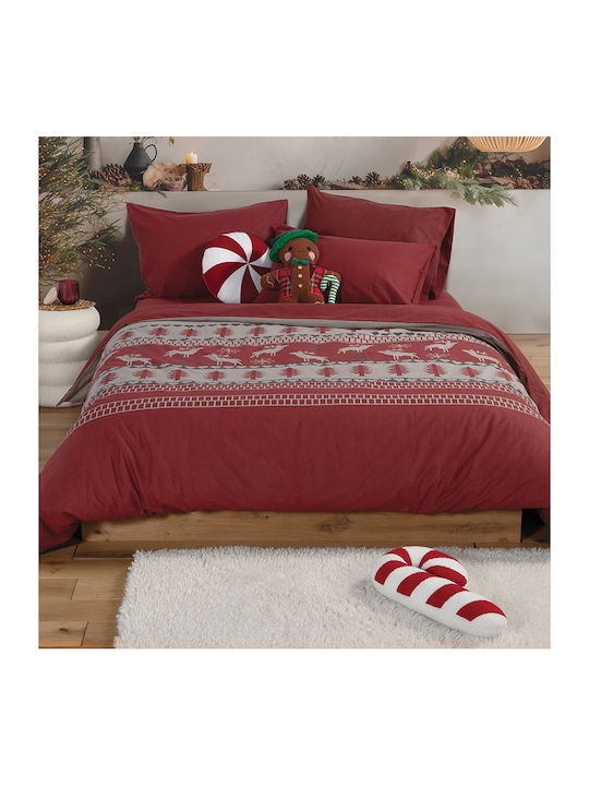 Nef-Nef Homeware Duvet Cover Set Cotton Single with Pillowcase 160x230 Tinsel Bordo