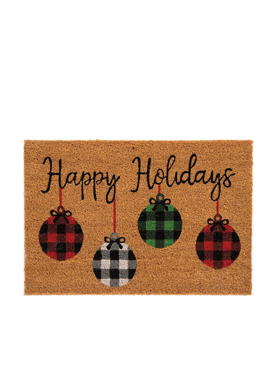 Nef-Nef Homeware Entrance Mat made of Coir with Anti-slip Backing Happy Holidays Beige 40x60cm