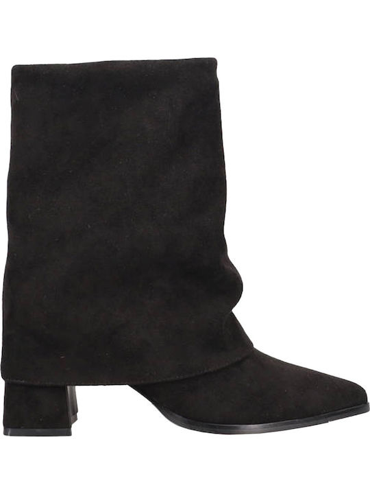 Suede Women's Ankle Boots with Medium Heel Black