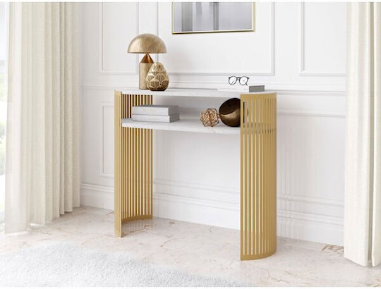 Oswego 145 Console Table Wood & Metal White Marble, Gold L100xW30xH86cm