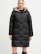 Lang Damen Puffer Jacke Wendbar für Winter Black/Beige